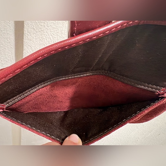 Coach Red/Burgundy Suede Leather Wristlet Bag - Picture 10 of 14